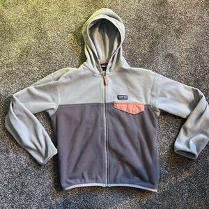 Patagonia Kids Gray and Pink Hooded Fleece